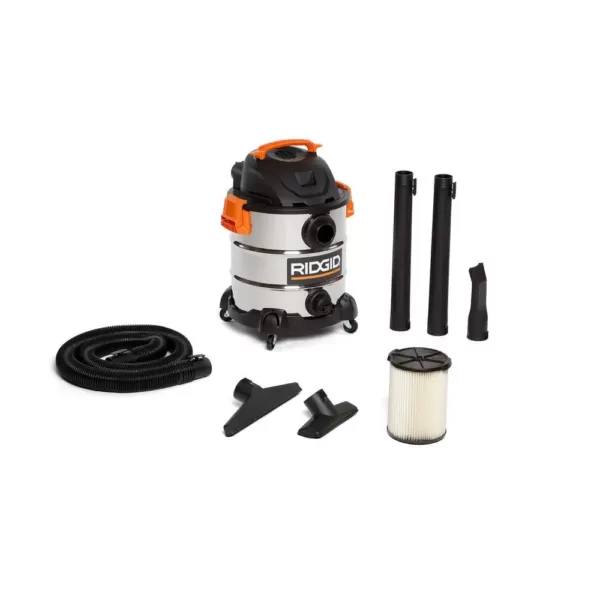 RIDGID 10 Gal. 6.0-Peak HP Stainless Steel Wet/Dry Shop Vacuum with Filter, Hose and Accessories