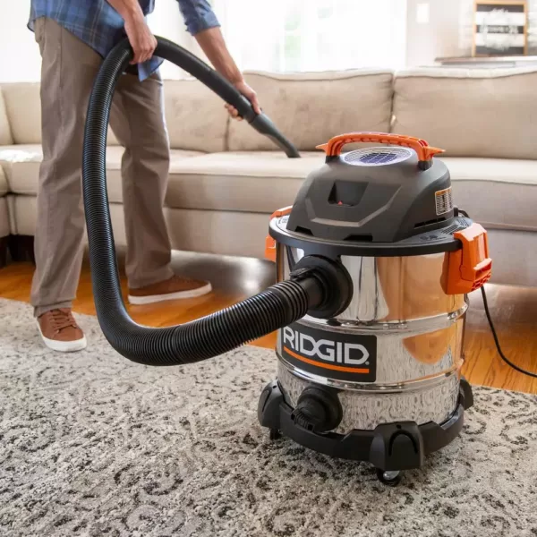 RIDGID 10 Gal. 6.0-Peak HP Stainless Steel Wet/Dry Shop Vacuum with Filter, Hose and Accessories