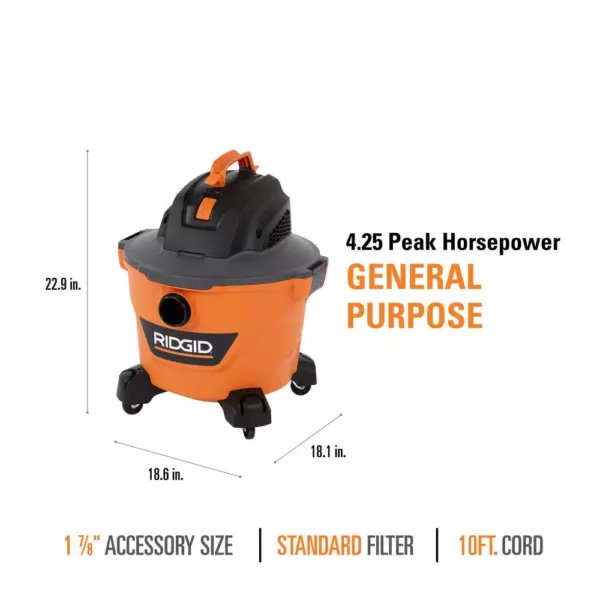 RIDGID 9 Gal. 4.25-Peak HP NXT Wet/Dry Shop Vacuum with Filter, Hose, 3 Extension Wands and 4 Accessories