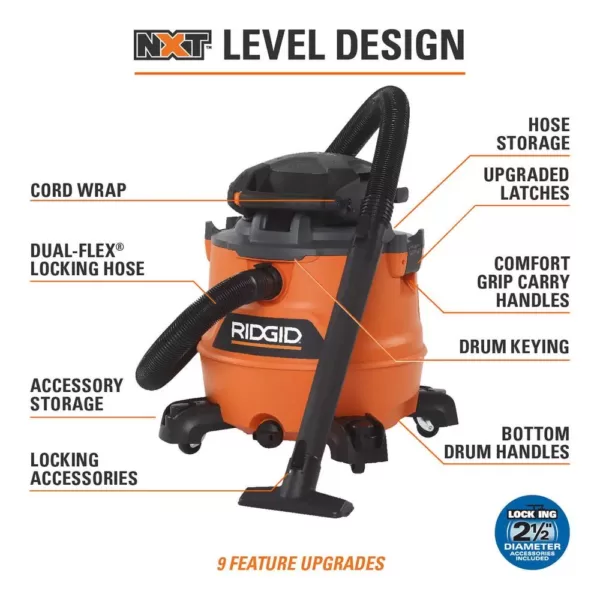 RIDGID 16 Gal. 6.5-Peak HP NXT Wet/Dry Shop Vacuum with Detachable Blower, Filter, Dust Bags, Hose and Accessories