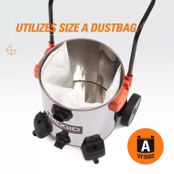 RIDGID 16 Gal. 6.5-Peak HP Stainless Steel Wet/Dry Shop Vac with Filter, 7 ft. Hose, 10 ft. Pro Hose and Accessories