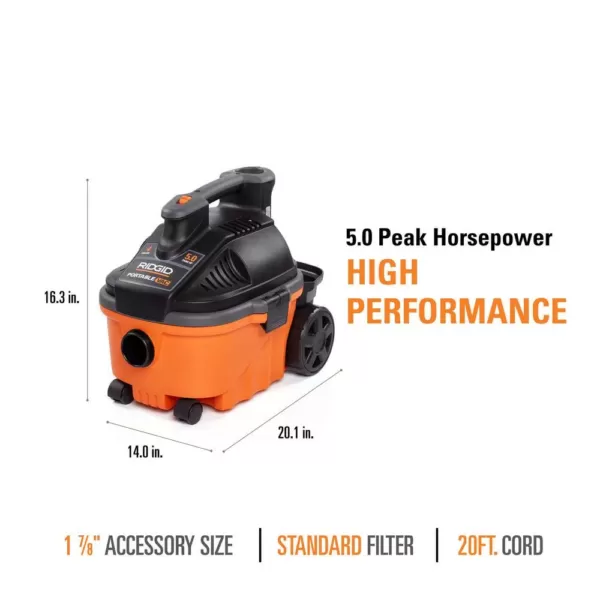 RIDGID 4 Gal. 5.0-Peak HP Portable Wet/Dry Shop Vacuum with Filter, Hose and Accessories