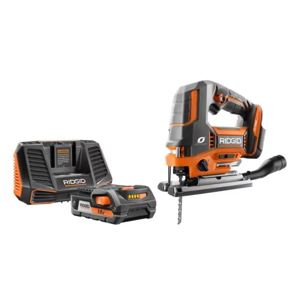 RIDGID 18-Volt OCTANE Jig Saw with 18-Volt Lithium-Ion 2.0 Ah Battery and Charger Kit