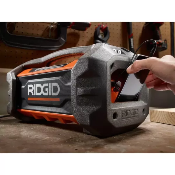 RIDGID 18-Volt Cordless Hybrid Jobsite Radio with Bluetooth Wireless Technology with 1.5 Ah Lithium-Ion Battery