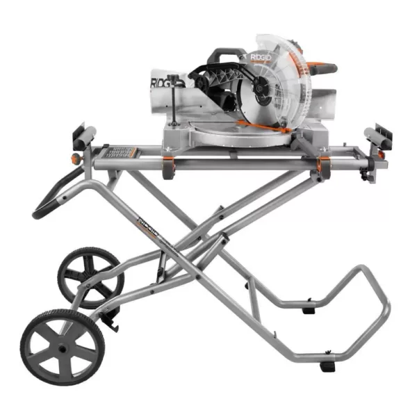 RIDGID 15 Amp 10 in. Dual Miter Saw with LED Cut Line Indicator with Universal Mobile Miter Saw Stand with Mounting Braces