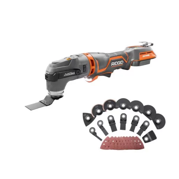 RIDGID 18-Volt OCTANE Cordless Brushless JobMax Multi-Tool with JobMax Oscillating Multi-Tool Blade Accessory Kit