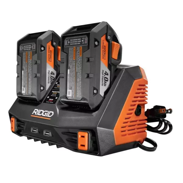 RIDGID 18-Volt Dual Port Dual Chemistry Sequential Charger with Dual USB Ports