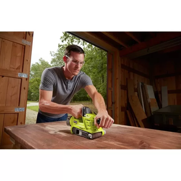 RYOBI 18-Volt ONE+ Cordless Brushless Belt Sander w/ Dust Bag and Sanding Belt and 1/4 Sheet Sander with Dust Bag (Tools Only)