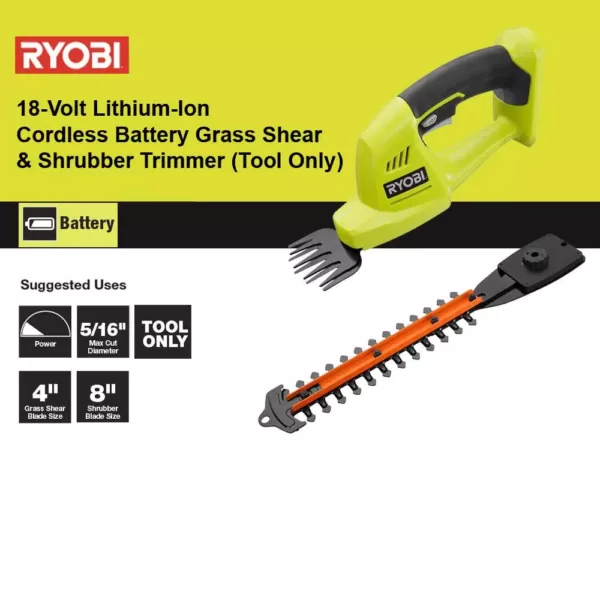 RYOBI ONE+ 18-Volt Lithium-Ion Cordless Battery Grass Shear and Shrubber Trimmer (Tool Only)