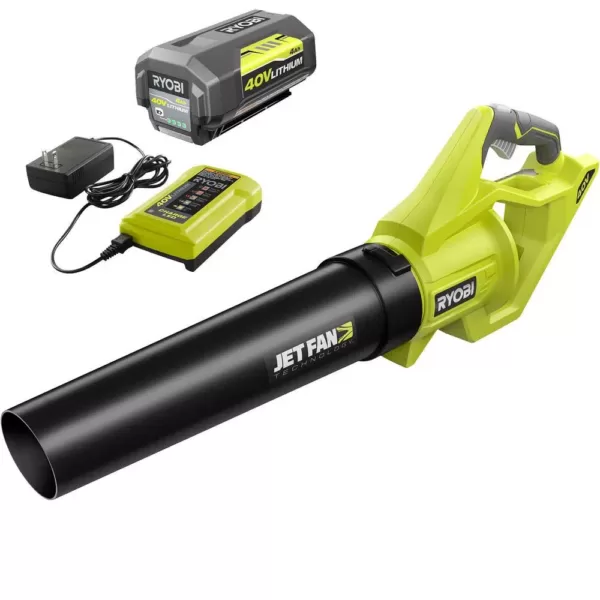 RYOBI 110 MPH 500 CFM 40-Volt Lithium-Ion Cordless Variable-Speed Jet Fan Leaf Blower with 4.0 Ah Battery and Charger Included