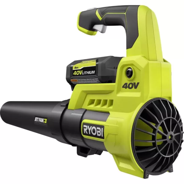 RYOBI 110 MPH 525 CFM 40-Volt Li-Ion Cordless Jet Fan Leaf Blower and 24 in Hedge Trimmer 4.0 Ah Battery and Charger Included