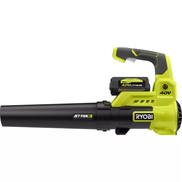 RYOBI 110 MPH 525 CFM 40-Volt Li-Ion Cordless Jet Fan Leaf Blower and 24 in Hedge Trimmer 4.0 Ah Battery and Charger Included