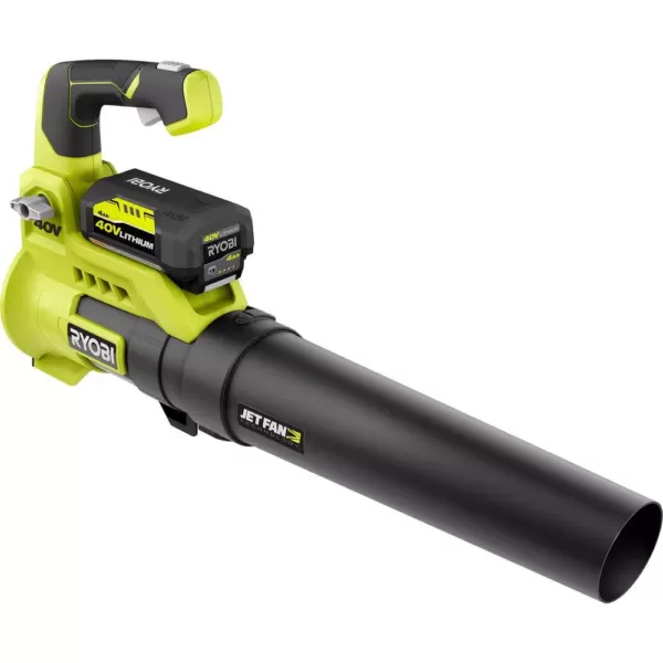 RYOBI 110 MPH 525 CFM 40-Volt Lithium-Ion Jet Fan Leaf Blower with Lawn and Leaf Bag - 4.0 Ah Battery and Charger Included