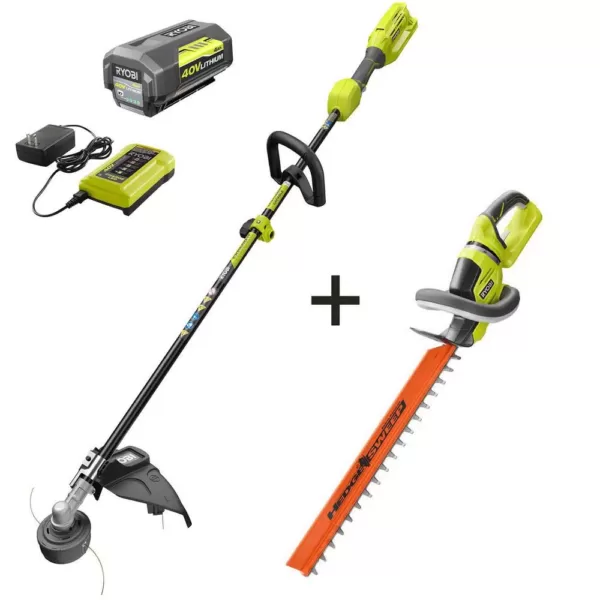 RYOBI 40-Volt Lithium-Ion Cordless Attachment Capable String Trimmer and Hedge Trimmer, 4.0 Ah Battery and Charger Included