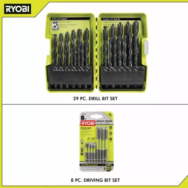 RYOBI Black Oxide Index Drill Bit Set (29-Piece) w/ BONUS (8-Piece) Impact Rated Driving Kit