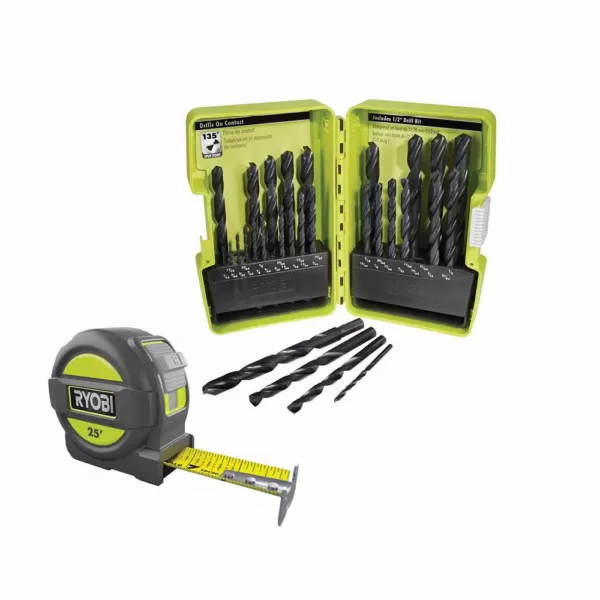 RYOBI Black Oxide Index Drill Bit Set (29-Piece) with BONUS 25FT Tape Measure