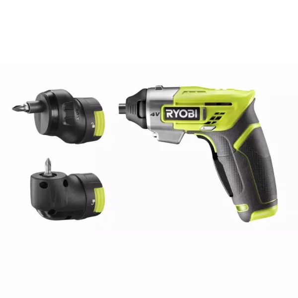 RYOBI 4V Lithium-Ion Cordless Multi-Head Screwdriver with (3) Head Attachments, (10) Driving Bits, and USB Charging Cable