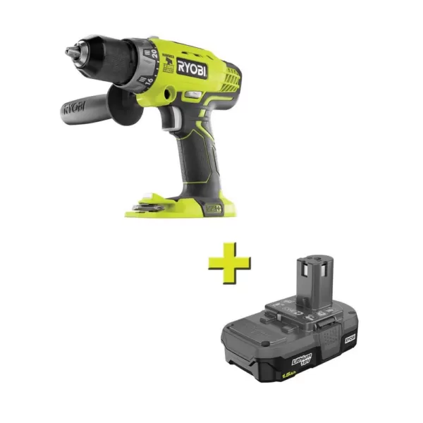 RYOBI 18-Volt ONE+ Cordless 1/2 in. Hammer Drill/Driver with 1.5 Ah Compact Lithium-Ion Battery