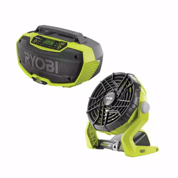 RYOBI 18-Volt ONE+ Lithium-Ion Cordless Hybrid Stereo with Bluetooth Wireless Technology and Hybrid Portable Fan (Tools Only)