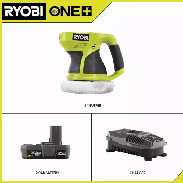 RYOBI 18-Volt ONE+ Cordless 6 in. Buffer with 2.0 Ah Battery and Charger Kit