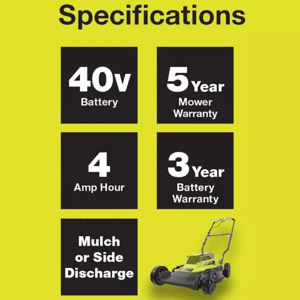 RYOBI 18 in. 40-Volt 2-in-1 Lithium-Ion Cordless Battery Walk Behind Push Mower 4.0 Ah Battery/Charger Included