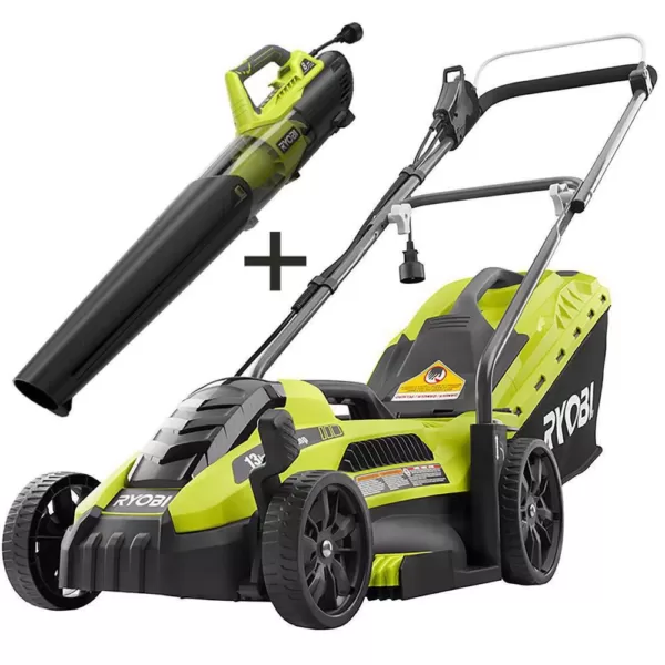 RYOBI 13 in. 11 Amp Corded Electric Walk Behind Push Mower and 8 Amp Electric Jet Fan Blower